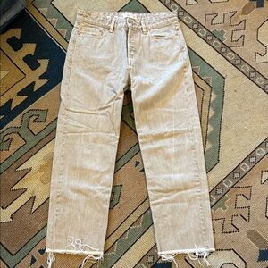 Mango Frayed Hem Tan Havana Jeans